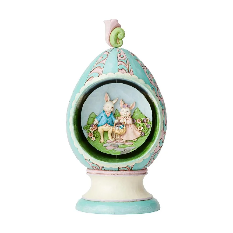 ladies-oval-pearl-rings-Jim Shore Heartwood Creek Strolling Through Spring Easter Egg with Rotating Scene Figurine