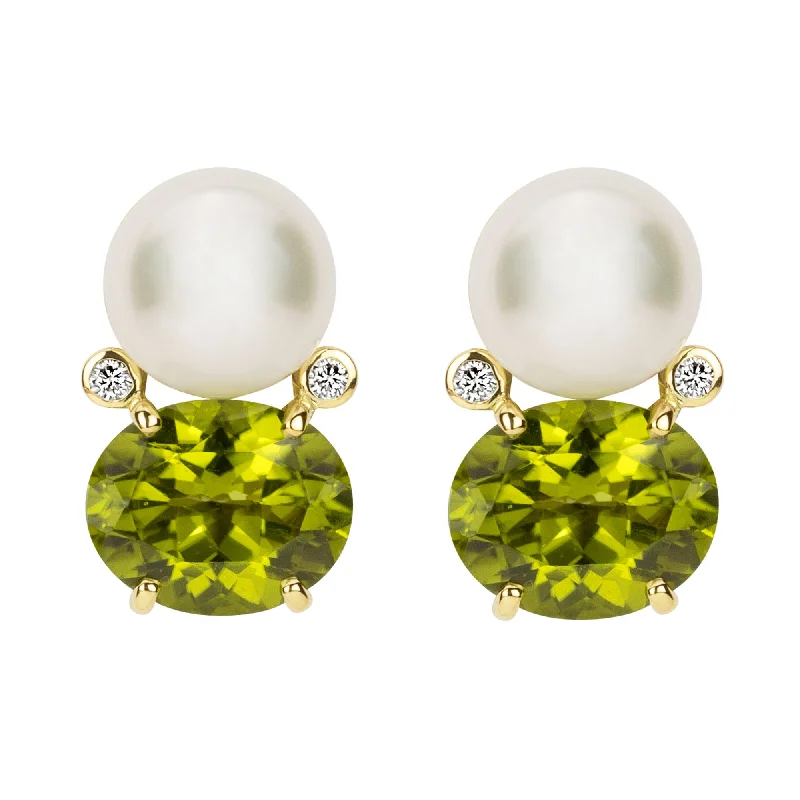 ladies-gemstone-silver-earrings-Earrings - South Sea Pearl, Peridot And Diamond (2352A)