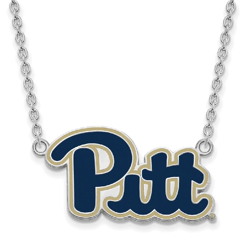 Ladies necklaces with tide pendants -Sterling Silver U of Pittsburgh Large Enamel Pendant Necklace