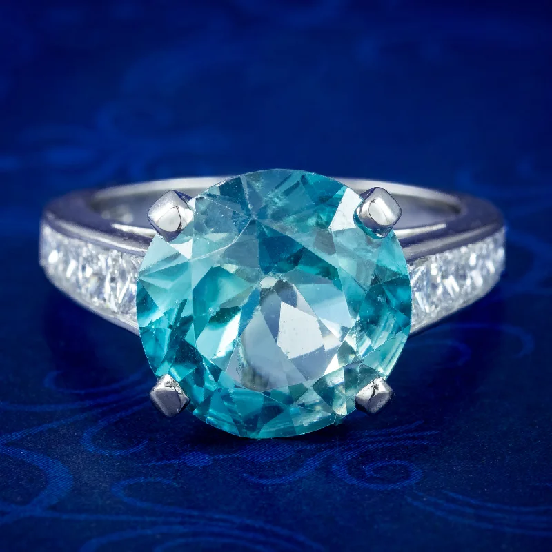 ladies-pearl-promise-rings-Edwardian Style Blue Zircon Diamond Solitaire Ring 5ct Zircon