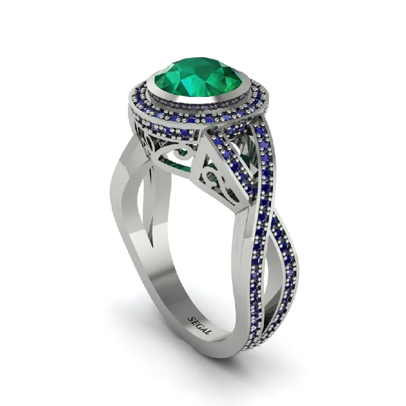 engagement-infinity-platinum-ring-Emerald Filigree Halo Twist Shank Engagement Ring - Wren No. 66