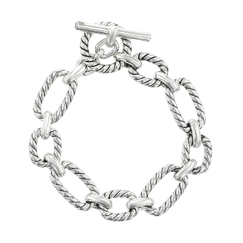 Ladies bracelets with ring charms -David Yurman Chain Cushion Link Bracelet with Blue Sapphire