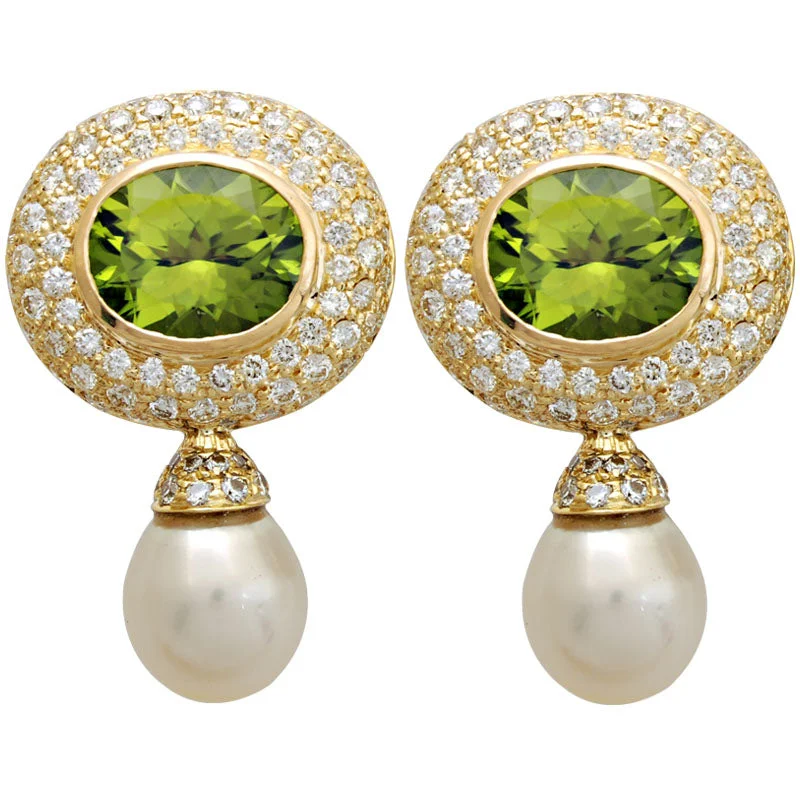 ladies-ethnic-pearl-earrings-Earrings-Peridot, Pearl and Diamond