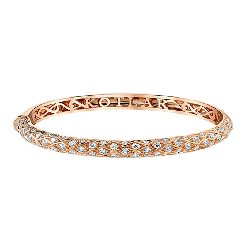 Ladies bracelets for party vibes -Criss Cross Artisan Pave Diamond Bangle Bracelet