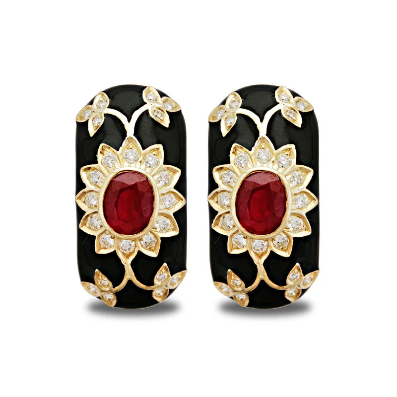 ladies-diamond-tassel-earrings-Earrings-Ruby and Diamond (Enamel)