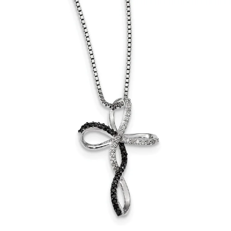 Ladies necklaces for food lovers -Black & White Diamond Infinity Cross Necklace in Sterling Silver