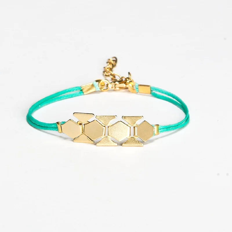 Ladies bracelets for instructors -Turquoise cord bracelet with a gold chunky flat chain