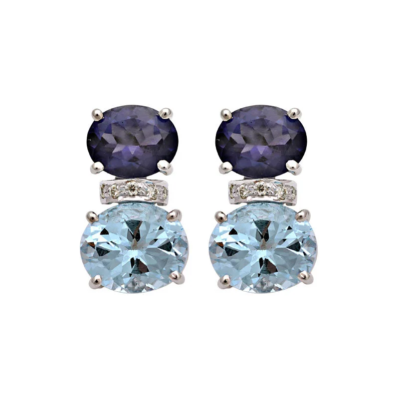 ladies-classic-thread-earrings-Earrings-Iolite, Blue Topaz and Diamond