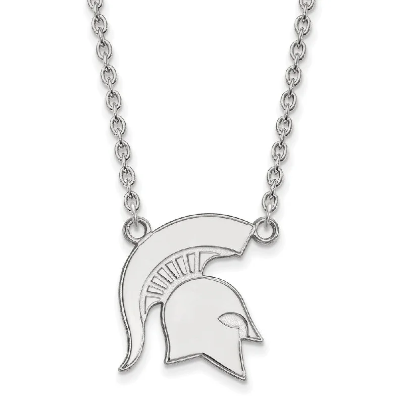 Ladies necklaces for yoga lovers -Sterling Silver Michigan State Large Mascot Pendant Necklace