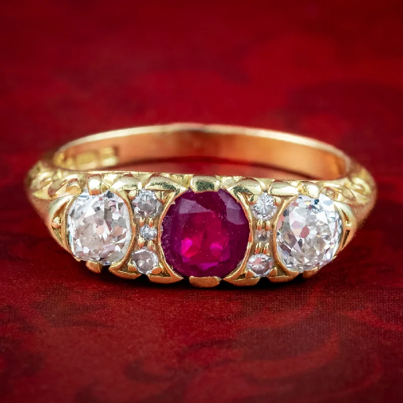 ladies-pear-cut-gold-rings-Vintage Ruby and Diamond Ring 0.65ct Ruby Dated 1978