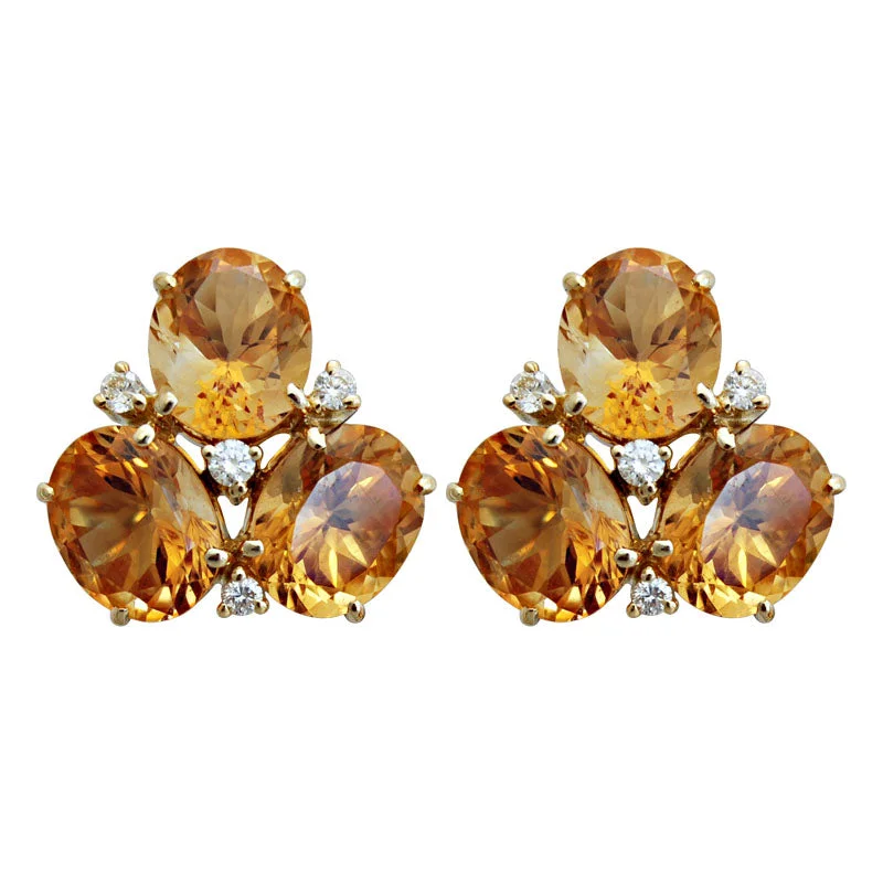 ladies-flower-silver-earrings-Earrings-Citrine and Diamond