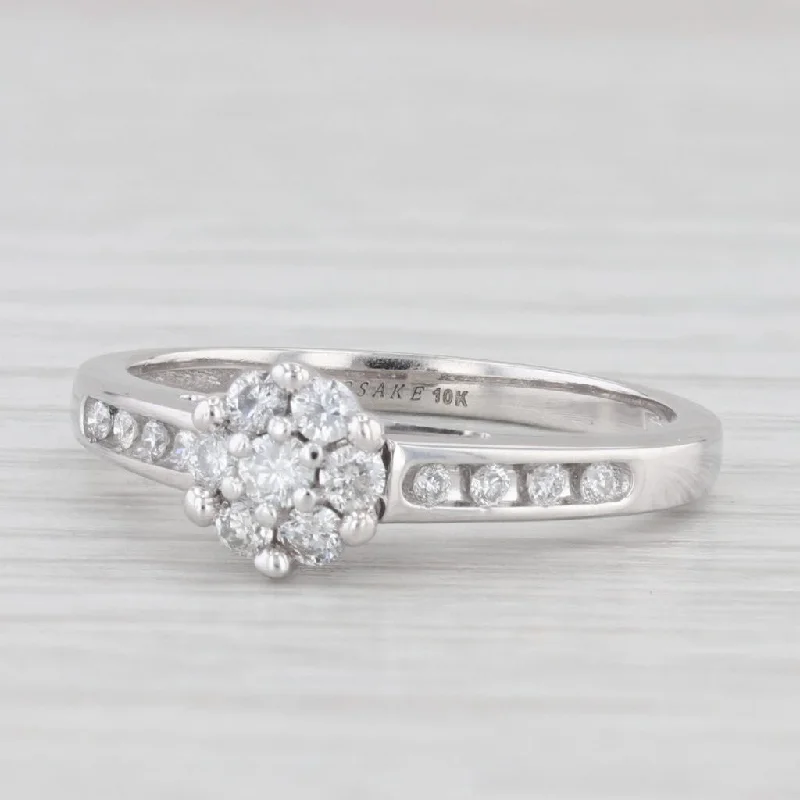 engagement-pear-cut-silver-ring-0.28ctw Diamond Cluster Engagement Ring 10k White Gold Size 7 Cathedral Band