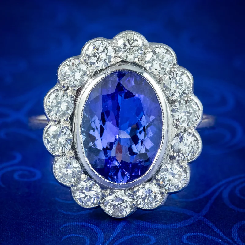 ladies-handmade-diamond-rings-Edwardian Style Tanzanite Diamond Ring 3.50ct Tanzanite 1.40ct Diamond