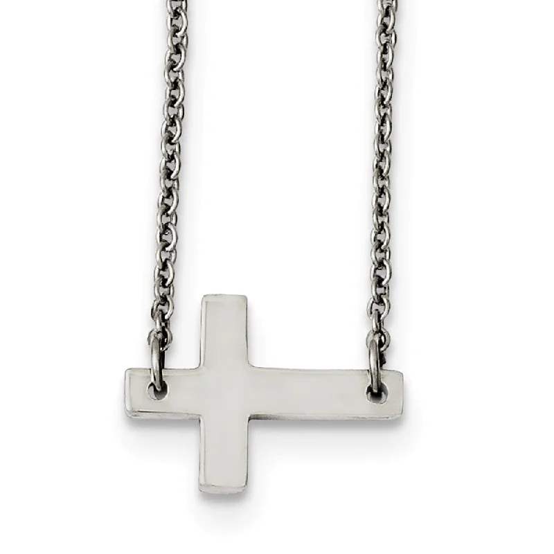 Ladies necklaces unique elegance -Polished Sideways Latin Cross Necklace in Stainless Steel, 16.75 Inch