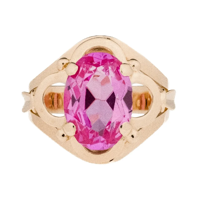 ladies-diamond-classic-rings-10.12ctw Lab Pink Sapphire Ring in 14K Rose Gold - Size 9