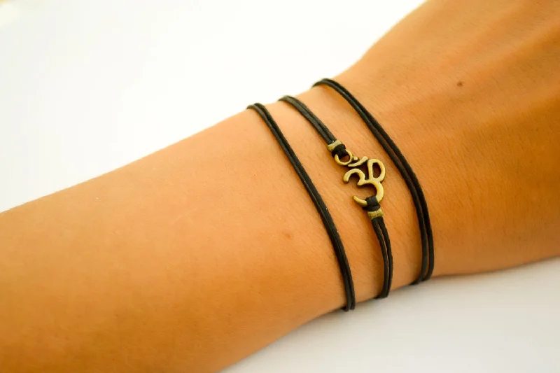 Ladies bracelets stylish elegance -Wrapped bracelet with bronze tone Om charm, yoga jewelry for her