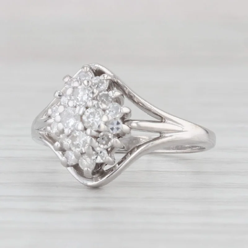 engagement-oval-platinum-ring-0.30ctw Diamond Cluster Ring 14k White Gold Size 5.5 Engagement