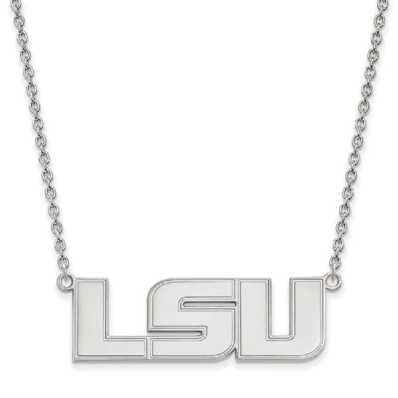 Ladies necklaces with ladybug charms -Sterling Silver Louisiana State Large 'LSU' Pendant Necklace