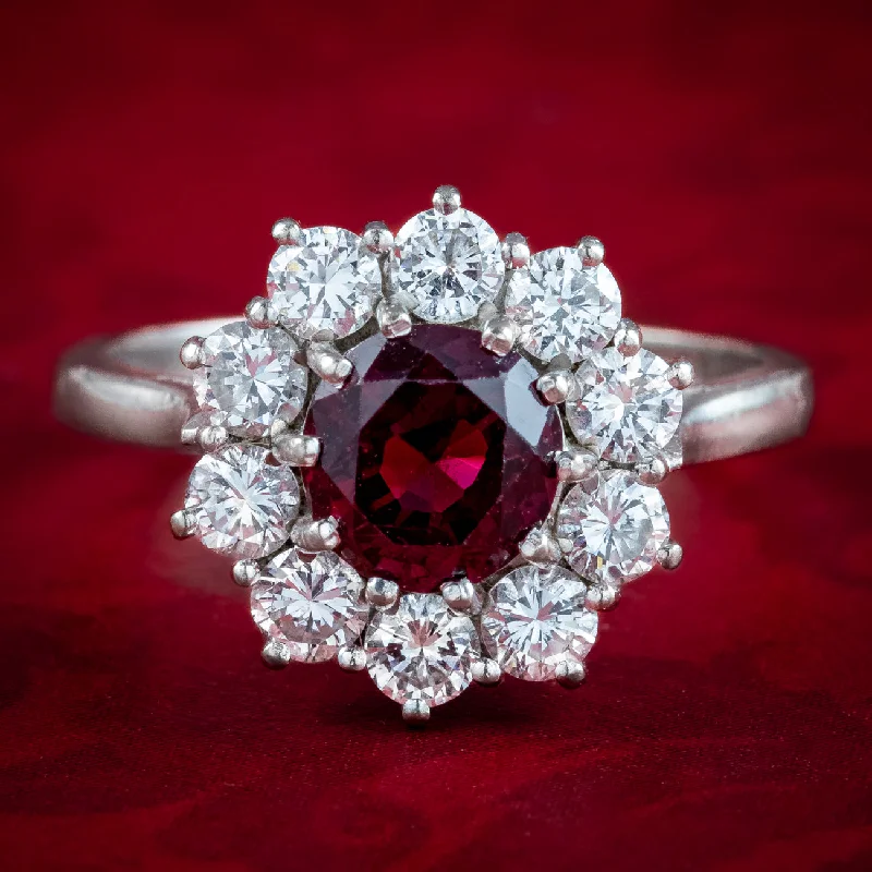 ladies-platinum-modern-rings-Vintage Ruby Diamond Daisy Cluster Ring 1ct Ruby