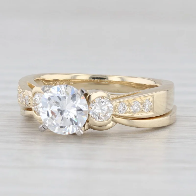 engagement-oval-silver-ring-Round Semi Mount Diamond Engagement Ring Wedding Band Bridal Set 14k Yellow Gold