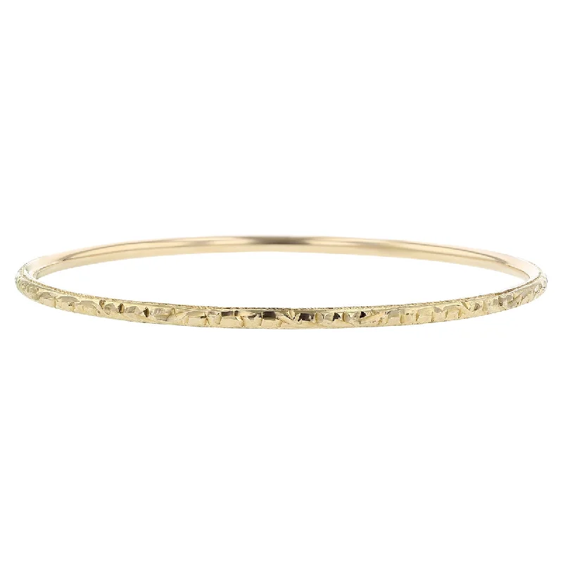 Ladies bracelets for frosty vibes -18K Yellow Gold Morocco Carved Bangle Bracelet