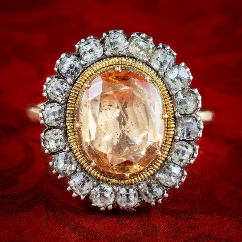 ladies-name-diamond-rings-Antique Georgian Imperial Topaz Paste Cluster Ring 4ct Orange Topaz