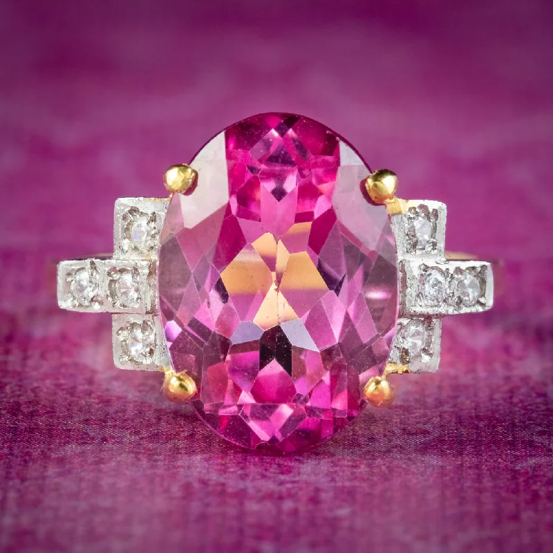 ladies-unique-platinum-rings-Art Deco Style Pink Topaz Cz Cocktail Ring 6ct Topaz