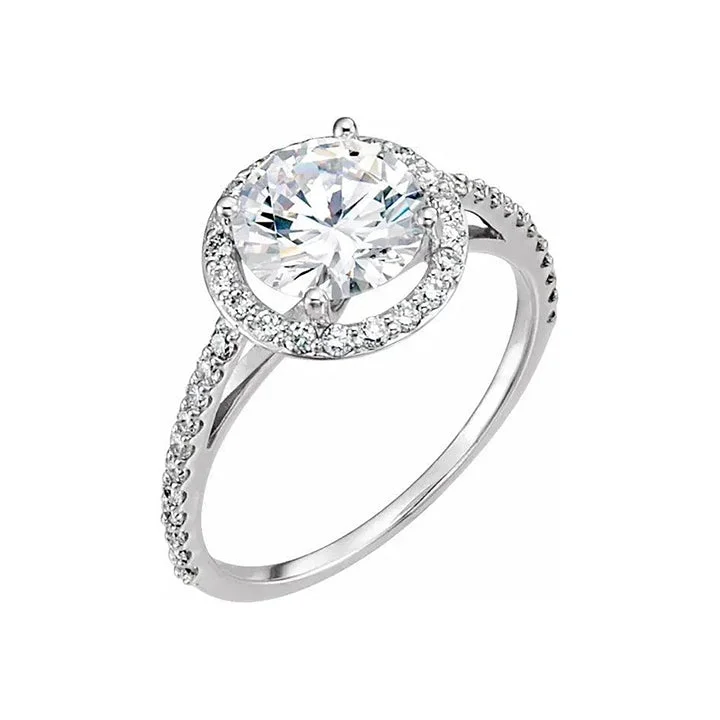 engagement-white-gold-bezel-ring-VIVIENNE Pavé Halo Four Prong Solitaire Lab Diamond Engagement Ring in Platinum