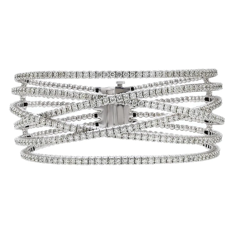 Ladies bracelets with alphabet charms -Crossover 6-Row Diamond Flexible Bracelet