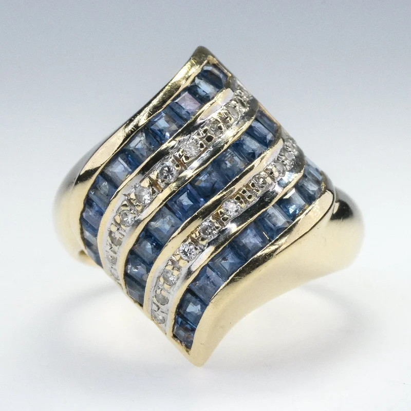 ladies-asscher-cut-platinum-rings-14K Yellow Gold 1.50ctw Sapphire and Diamond Accents Free-Form Gemstone Ring