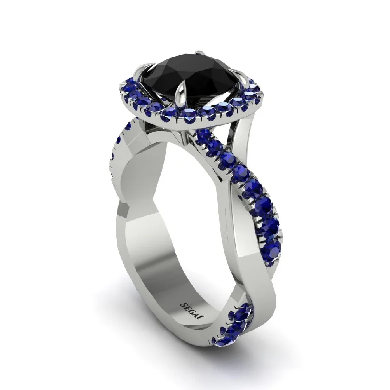 engagement-asscher-cut-sapphire-ring-Black Diamond Twist Shank Halo Engagement Ring - Cheyenne No. 69