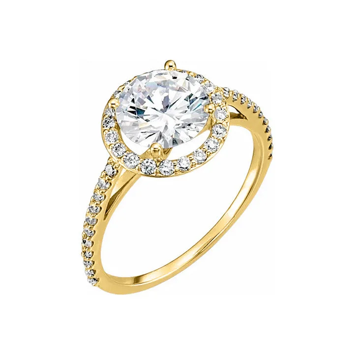 engagement-ruby-vintage-ring-VIVIENNE Pavé Halo Four Prong Solitaire Lab Diamond Engagement Ring in 14K Yellow Gold