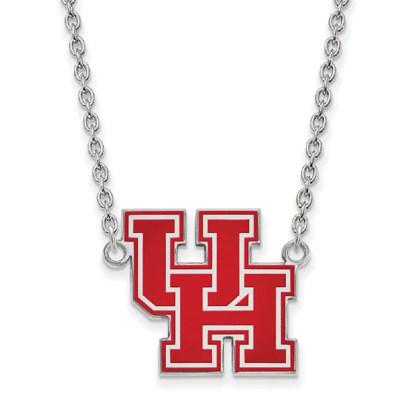 Ladies necklaces for cozy retreats -Sterling Silver U of Houston Large Enamel Pendant Necklace