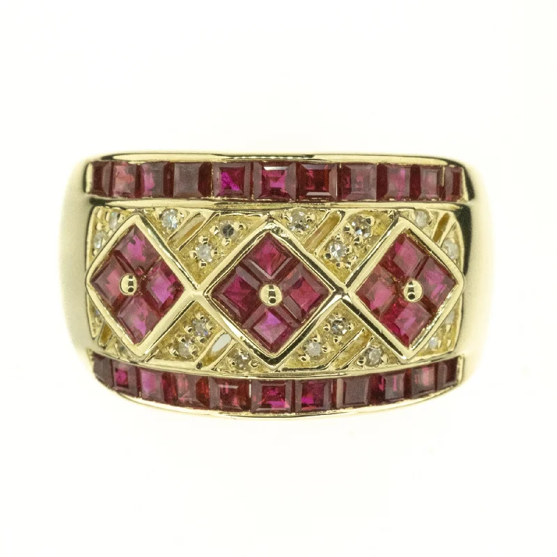 ladies-white-gold-stackable-rings-1.55ctw Ruby & 0.10ctw Diamond Cluster Fashion Ring in 14K Yellow Gold - Size 8