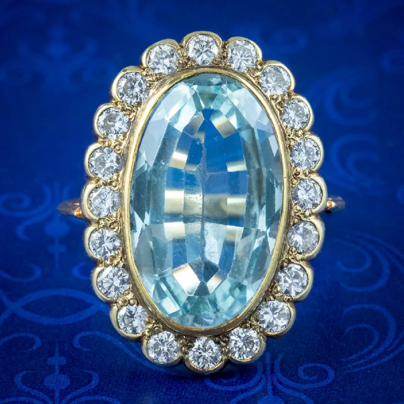 ladies-princess-cut-platinum-rings-Vintage Aquamarine Diamond Cocktail Ring 10ct Aqua