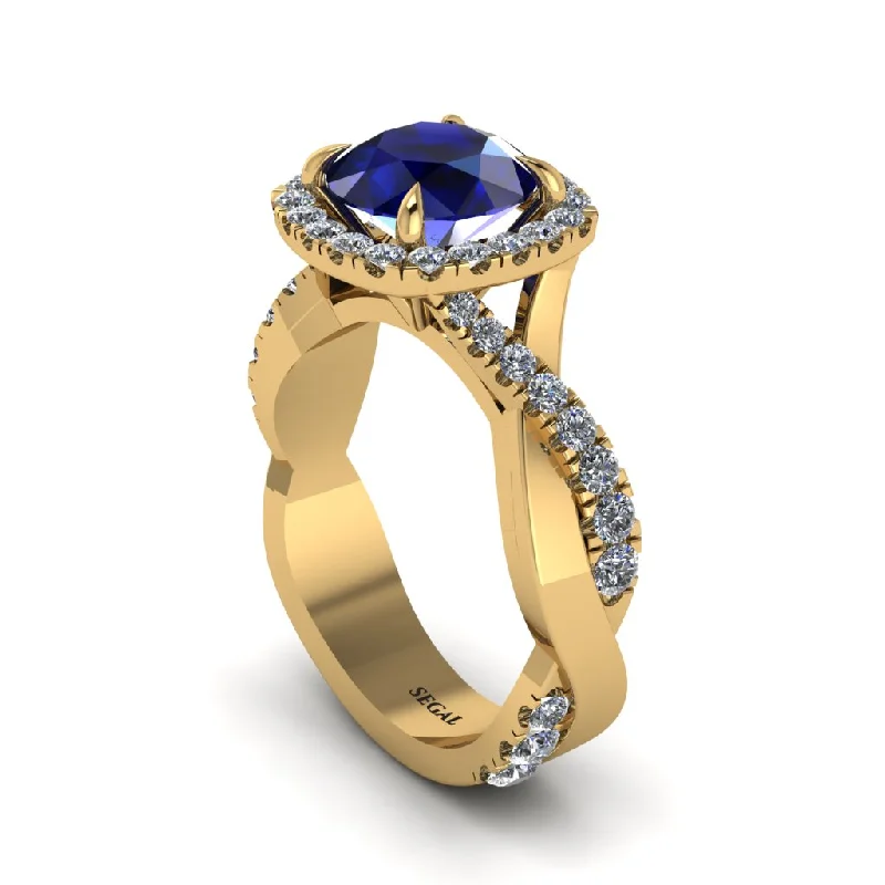 engagement-oval-silver-ring-Sapphire Twist Shank Halo Engagement Ring - Cheyenne No. 13