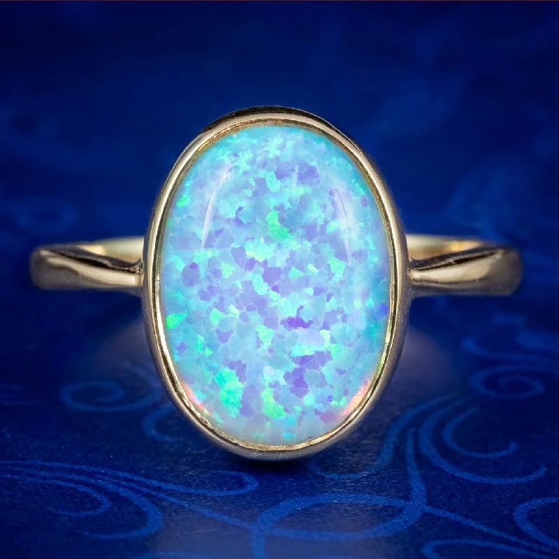 ladies-infinity-silver-rings-Victorian Style Opal Solitaire Ring 5.5ct Opal