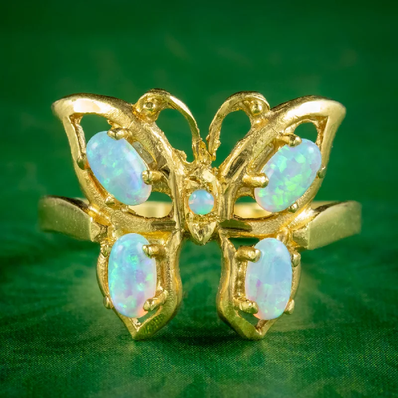 ladies-white-gold-stackable-rings-Victorian Style Opal Butterfly Ring 0.90ct Total