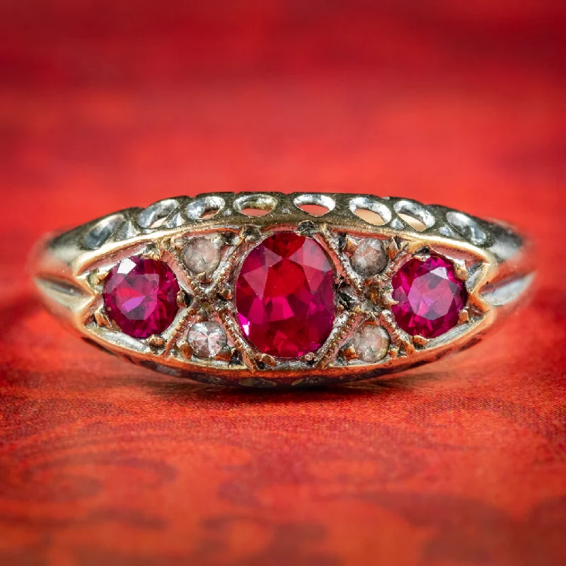 ladies-rose-gold-halo-rings-Vintage Ruby Diamond Ring 0.86ct Of Ruby Dated 1960