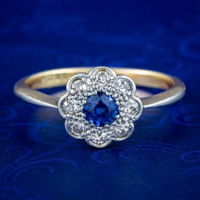 ladies-name-silver-rings-Antique Edwardian Sapphire Diamond Daisy Cluster Ring