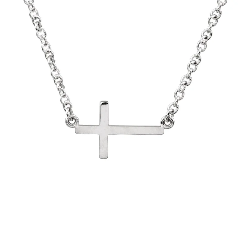 Ladies necklaces with pink sapphire -17mm Polished Sideways Cross Adjustable Sterling Silver Necklace