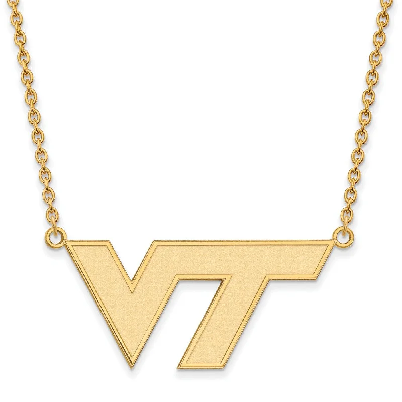 Ladies necklaces with ceramic accents -10k Yellow Gold Virginia Tech Large 'VT' Pendant Necklace