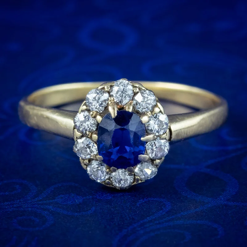 ladies-radiant-cut-rose-gold-rings-Antique Victorian Sapphire Diamond Cluster Ring 0.60ct Sapphire