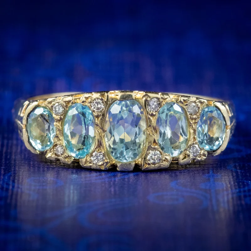 ladies-name-platinum-rings-Victorian Style Blue Topaz Diamond Ring 9ct Gold 2ct Of Topaz