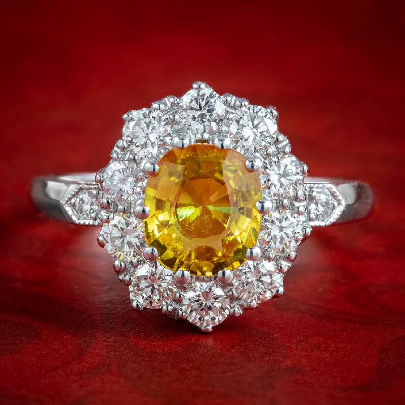 ladies-emerald-solitaire-rings-Edwardian Style Yellow Sapphire Diamond Cluster Ring 0.60ct Sapphire