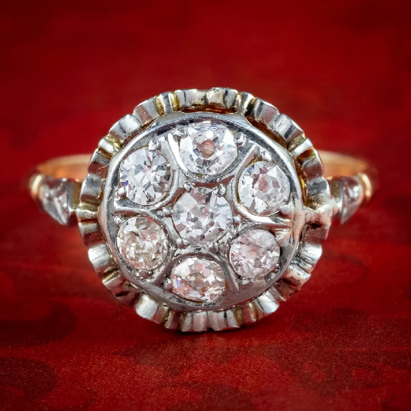 ladies-oval-rose-gold-rings-Antique Victorian Diamond Cluster Ring 0.80ct Total