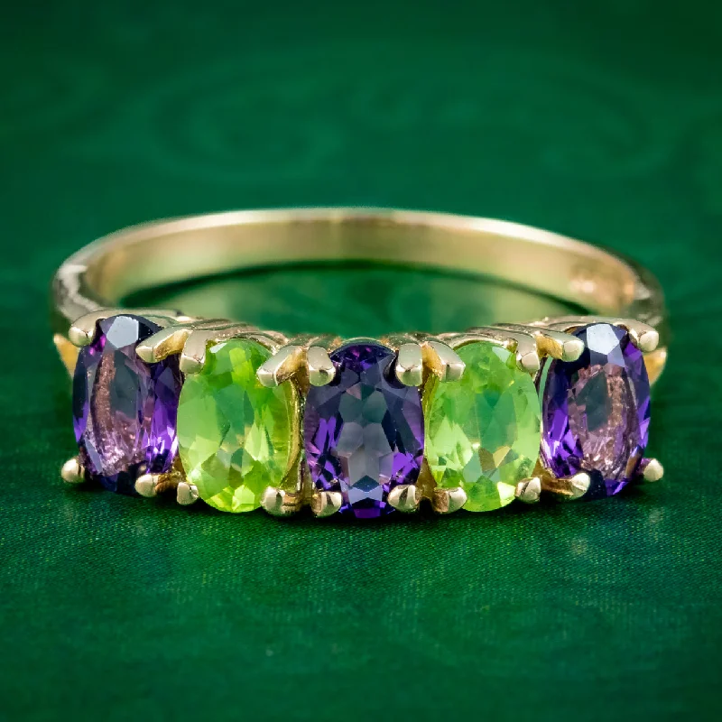 ladies-round-gold-rings-Edwardian Suffragette Style Ring Amethyst Peridot 9ct Gold