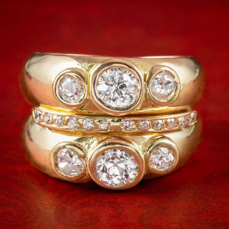 ladies-minimalist-gold-rings-Antique Victorian French Diamond Trilogy Stack Ring 1.4ct Diamond