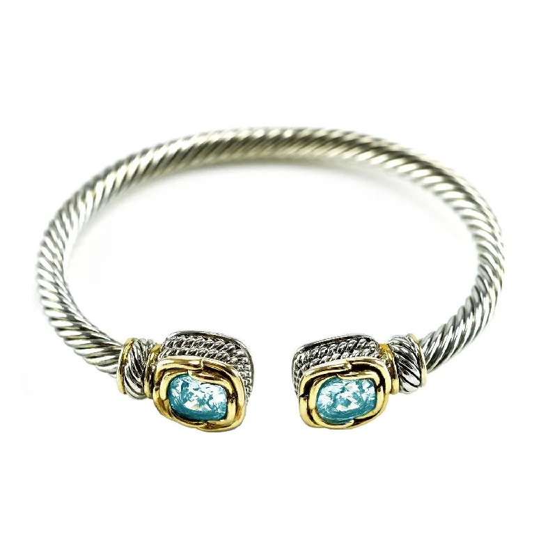 Ladies bracelets muted tones -Mariquita Aqua Crystal Cable Bracelet