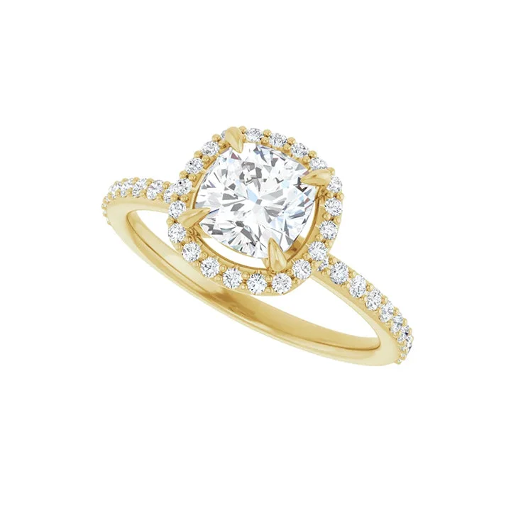 engagement-pear-cut-diamond-ring-DAYSTAR 14K Yellow Gold Halo Cushion Lab Grown Diamond Engagement Ring